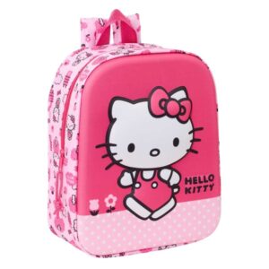 Safta Hello Kitty Mochila Guarderia 3D de 6L - Asa de Mano Superior - Asas Regulables y Acolchadas - Cierre de Cremallera - 22x27x10cm - Color Rosa