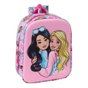 Safta Barbie Mochila Guarderia 3D de 6L - Asa de Mano Superior - Asas Regulables y Acolchadas - Cierre de Cremallera - 22x27x10cm - Color Rosa