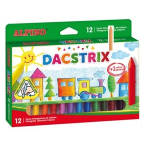 Alpino Dacstrix Pack de 12 Ceras Semiblandas de Colores - Forma Triangular - Mezclables - No Manchan - Colores Surtidos