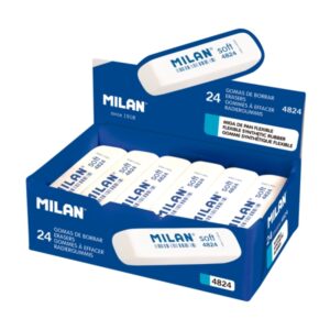 Milan 4824 Gomas de Borrar Biseladas - Miga de Pan - Caucho Sintetico - Flexible - Color Blanco