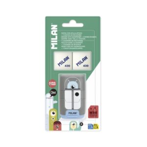 Milan Compact Aliens Afilaborra - 2 Gomas de Recambio - Cuchilla de Acero de Seguridad - Doble Agujero para Normal y Maxi - Colores Surtidos