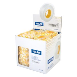 Milan Expositor con 28 Rollos Cinta Adhesiva de Doble Cara - 15mm x 10m - Color Transparente