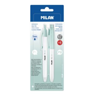 Milan P1 + Pack de 1 Boligrafo Azul + 1 Portaminas 0.7mm - Superficie Antibacteriana - Color Turquesa