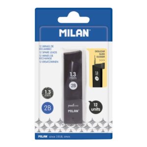 Milan Pack de 12 Minas Grafito 1.3mm - Dureza 2B - Color Gris Oscuro