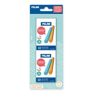 Milan Pack de 2 Cajas con 10 Tizas de Colores - Carbonato de Calcio - Redondas - Antipolvo - No Contienen Caseina Ni Yeso - Colores Surtidos