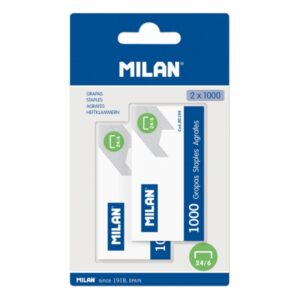 Milan Pack de 2000 Grapas - 2 Cajas en Blister - Formato 24/6 - Color Gris