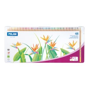 Milan Pack de 48 Lapices de Colores - Caja Metalica - Mina Gruesa de 3.5mm - Hexagonales - Colores Surtidos