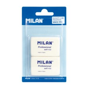 Milan Professional Soft 412 Pack de 2 Gomas de Borrar - Miga de Pan - Caucho Sintetico - Color Blanco