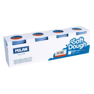 Milan Soft Dough Pack de 4 Botes de Pasta Blanda - 100% Vegetal - Moldeable - Sin Residuos - Colores Mezclables - 116g por Unidad - Color Rojo