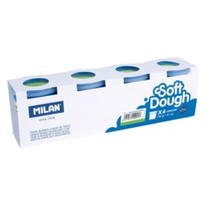 Milan Soft Dough Pack de 4 Botes de Pasta Blanda - 100% Vegetal - Moldeable - Sin Residuos - Colores Mezclables - 116g por Unidad - Color Verde