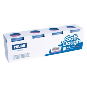 Milan Soft Dough Pack de 4 Botes de Pasta Blanda - 100% Vegetal - Moldeable - Sin Residuos - Colores Mezclables - 116g por Unidad - Color Violeta