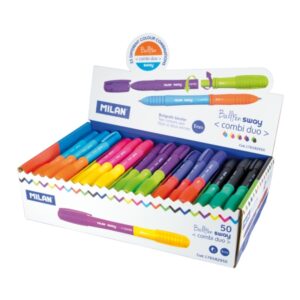 Milan Sway Combi Duo Expositor con 50 Boligrafos de Bola Retractiles - Punta Redonda 1mm - Doble Punta Intercambiable - Colores Surtidos