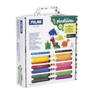 Milan Wild Life Pack de 12 Barritas de Plastilina de Colores - 100% Vegetal - Muy Moldeable - No Se Seca - Colores Mezclables - Maletin con Herramientas y Piezas - Colores Surtidos