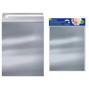 Bismark Pack de 4 Sobres Metalizados - Medidas 324x254mm - Cierre Autoadhesivo - Ideal para Regalos - Color Plata