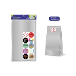 Bismark Pack de 10 Sobres Papel Kraft 50grs con 10 Pegatinas para Cierre - Medidas 24x42x6cm - Ideal para Regalos - Color Plata