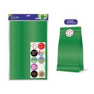 Bismark Pack de 10 Sobres Papel Kraft 50grs con 10 Pegatinas para Cierre - Medidas 30x47x8cm - Ideal para Regalos - Color Verde