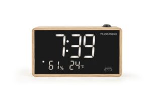 Thomson Radio Reloj Despertador con Proyeccion - Doble Alarma - Angulo Proyeccion Ajustable - Atenuador de Luz - Color Negro