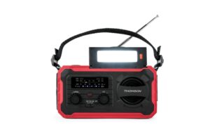 Thomson Radio Solar Portatil SOS - AM/FM - Bateria de 8000mAh - Linterna de Emergencia - 3 Modos de Carga - Funcion Powerbank - Color Rojo