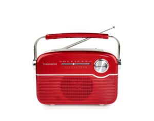 Thomson Radio Solar Portatil Retro RTS450BT - FM - Carga por Energia Solar o USB-C - Antena Telescopica - Bluetooth - Color Rojo