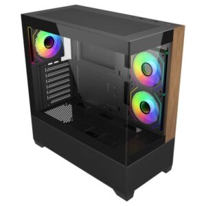 Cooler Master Elite 690 Wood Caja Semitorre ATX/MicroATX/Mini-ITX - 3 Ventiladores 120mm RGB - Vista Panoramica - Doble Camara - 2xUSB-A - 1xUSB-C - 434x218x454mm - Color Negro