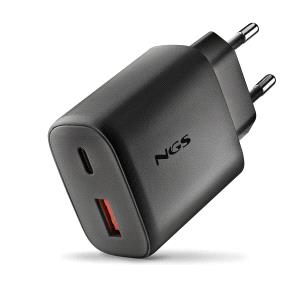 NGS ERA 45W Cargador de Pared Ultrarrapido GaN - 1 USB-C y 1 USB-A - Color Negro
