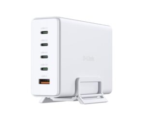 D-Link Cargador de Pared GaN de 240W - 4 USB-C y 1 USB-A - QC 4.0 - Color Blanco