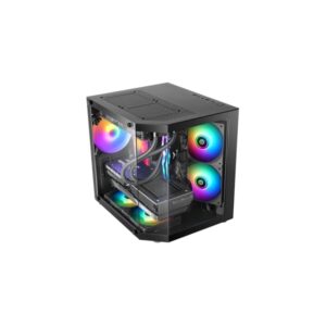 Mars Gaming MC-3TLITE Minitorre Ultracompacta - Ventilador de 120mm FRGB Integrado - Triple Cristal Templado - Soporte MicroATX/Mini-ITX - 4 Ranuras de Expansion - 337x276x342mm - Color Negro