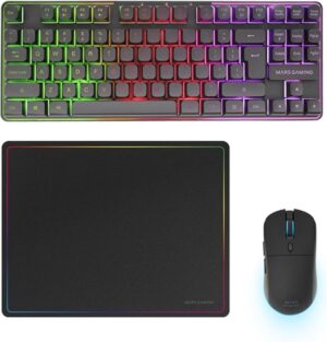 Mars Gaming MCPWTKL Combo Pack Gaming 3en1 - Teclado Hibrido H-Mech Formato TKL - Disposicion Internacional QWERTY US - Raton 3200dpi - Switches HUANO - Color Negro