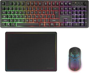 Mars Gaming MCPWX Combo Pack Gaming 3en1 - Teclado Hibrido H-Mech - Disposicion Internacional QWERTY US - Raton 3200dpi - Switches HUANO - Color Negro