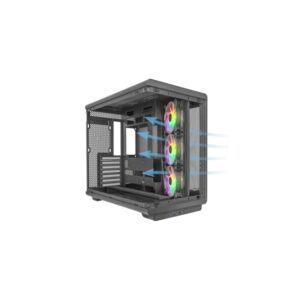 Mars Gaming MC-REV Caja Torre ATX - Tres Ventiladores ARGB - Doble Cristal Templado - Doble Camara - 7 Ranuras de Expansion - 423x278x443mm - Color Negro
