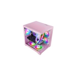 Mars Gaming MC-VIEW2 Minitorre Ultracompacta - Ventilador de 120mm FRGB Trasero - Soporte MicroATX/Mini-ITX - Soporta Refrigeracion Liquida hasta 240mm - 7 Ranuras de Expansion - 345x277x355mm - Color Rosa