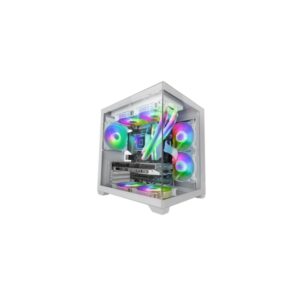 Mars Gaming MC-VIEW2 Minitorre Ultracompacta - Ventilador de 120mm FRGB Trasero - Soporte MicroATX/Mini-ITX - Soporta Refrigeracion Liquida hasta 240mm - 7 Ranuras de Expansion - 345x277x355mm - Color Blanco