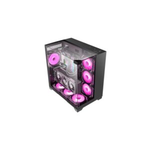 Mars Gaming MC-VISION Caja Torre ATX - Soporte para Refrigeracion Liquida - Triple Cristal Templado - Doble Camara - 7 Ranuras de Expansion - 442x421x280mm - Color Negro