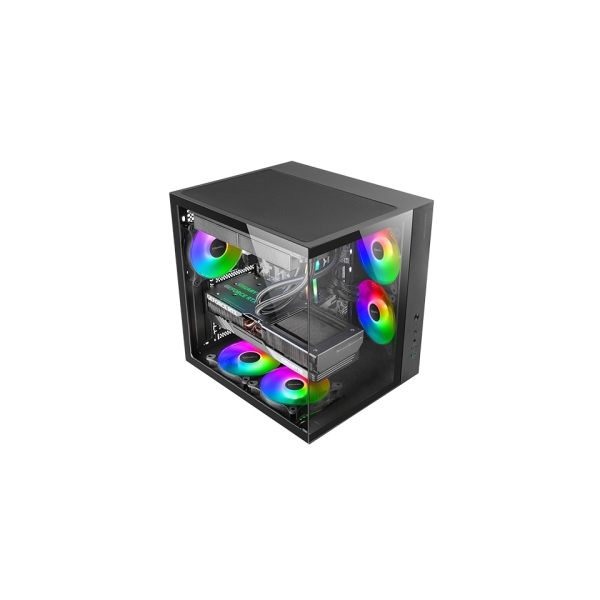 Mars Gaming MCV-ONE Caja Torre ATX - Ventilador de 120mm FRGB Trasero - Cristal Templado Curvo Continuo - Doble Camara - 7 Ranuras de Expansion - 342x286x352mm - Color Negro