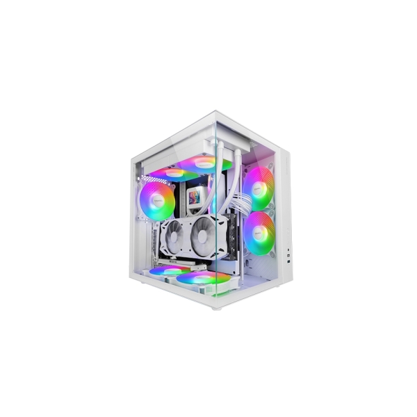 Mars Gaming MCV-ONE Caja Torre ATX - Ventilador de 120mm FRGB Integrado - Cristal Templado Curvo Continuo - Doble Camara - 7 Ranuras de Expansion - 342x286x352mm - Color Blanco