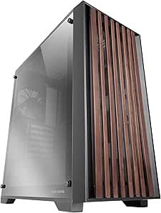Mars Gaming MC-WOODC Caja Torre ATX - Ventilador FDB de 120mm - Panel de Cristal Cromado - Soporta Refrigeracion Liquida hasta 360mm - 7 Ranuras de Expansion - Acabado en Madera - Color Negro