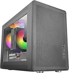 Mars Gaming MC-XPS Minitorre Ultracompacta - Ventilador de 120mm FRGB Trasero - Soporte MicroATX/Mini-ITX - Rejilla de Refrigeracion - Ventana Lateral de Cristal Templado - 392x196x289mm - Color Negro