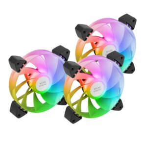 Mars Gaming MF-3AR Pack de 3 Ventiladores de 120mm FDB - Iluminacion ARGB 360º - Aspas Invertidas - Silencioso 14dB - Color Negro