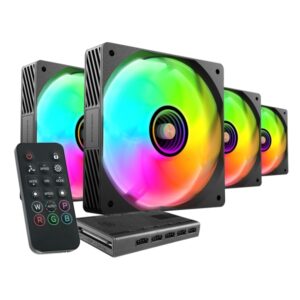 Mars Gaming MF-SI4KIT Pack de 4 Ventiladores de 120mm - Iluminacion ARGB Infinity Mirror - Silencioso 14dB - Mando a Distancia y Hub ARGB - Color Negro