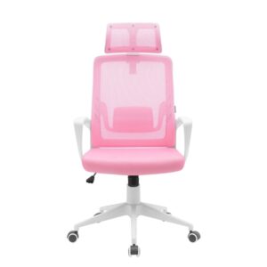 Mars Gaming MGC-ERGOLITE Silla de Oficina - Reposacabezas, Soporte Lumbar y Reposabrazos Ajustable - Malla Transpirable - Asiento de Espuma - 575x600x1267mm - Color Blanco y Rosa