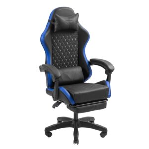 Mars Gaming MGC-X Silla Gaming Ergonomica - Reposapies Extensible - Cojines Lumbar y Cervical - 660x540x1250mm - Acabado en Cuero PU - Color Negro y Azul