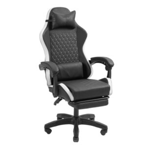 Mars Gaming MGC-X Silla Gaming Ergonomica - Reposapies Extensible - Cojines Lumbar y Cervical - 660x540x1250mm - Acabado en Cuero PU - Color Negro y Blanco