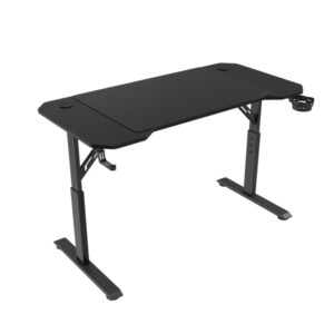 Mars Gaming MGD-ERGO120 Mesa Gaming - Altura Ajustable con 3 Posiciones - Soportes Auriculares y Bebidas - Alfombrilla XXL - Estructura Acero - 120x60x1.5cm - Acabado en Fibra de Carbono - Color Negro