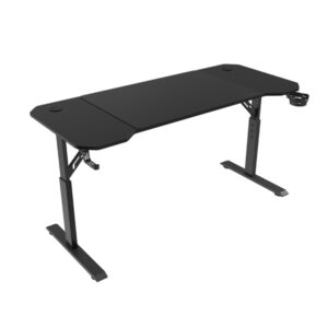 Mars Gaming MGD-ERGO140 Mesa Gaming - Altura Ajustable con 3 Posiciones - Soportes Auriculares y Bebidas - Alfombrilla XXL - Estructura Acero - 140x60x1.5cm - Acabado en Fibra de Carbono - Color Negro