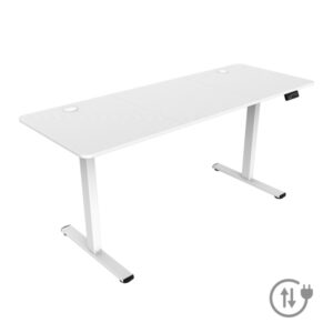 Mars Gaming MGD-ERGOPRO160 Mesa Gaming Motorizada - Altura Regulable hasta 118cm - Soportes Auriculares y Bebidas - Gestion de Cables - Estructura Acero - 160x60x1.5cm - Acabado en Fibra de Carbono - Color Blanco