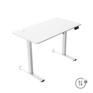 Mars Gaming MGD-ERGOPRO Mesa Gaming Motorizada - Altura Regulable hasta 118cm - Soportes Auriculares y Bebidas - Gestion de Cables - Estructura Acero - 110x60x1.5cm - Acabado en Fibra de Carbono - Color Blanco