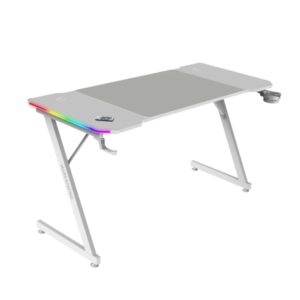 Mars Gaming MGD-X140RGB Mesa Gaming - Iluminacion ARGB con Mando - Soportes Auriculares y Bebidas - Alfombrilla XXL - Estructura Acero - 140x60x1.5cm - Acabado en Fibra de Carbono - Color Blanco