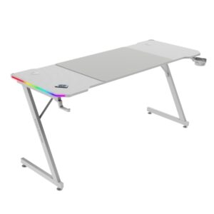 Mars Gaming MGD-X160RGB Mesa Gaming - Iluminacion ARGB con Mando - Soportes Auriculares y Bebidas - Alfombrilla XXL - Estructura Acero - 160x60x1.5cm - Acabado en Fibra de Carbono - Color Blanco