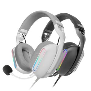 Mars Gaming MH-PRO Auriculares Gaming - Cable de 180cm - Almohadillas Air Transpirables - Controles Integrados - Microfono Integrado - Iluminacion ARGB - 76x200x187mm - Color Blanco