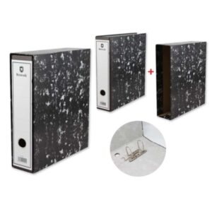 Bismark Archivador A-Z Jaspeado A4 con Funda - Lomo 75mm - Carton Forrado - Tarjetero en el Lomo - Mecanismo de Palanca - Color Negro Jaspeado